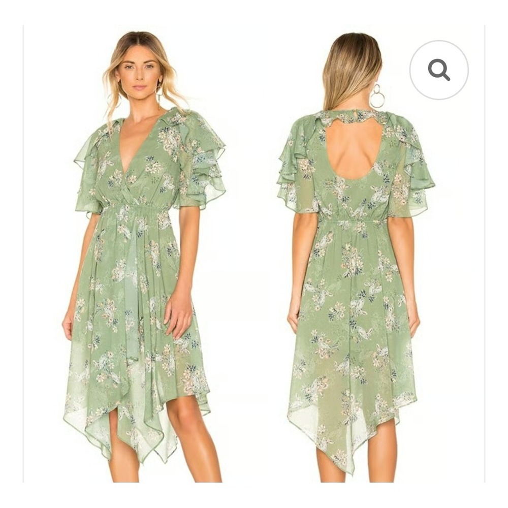 House of Harlow 1960 x REVOLVE Cecilio Sage Green Floral Handkerchief Midi Dress